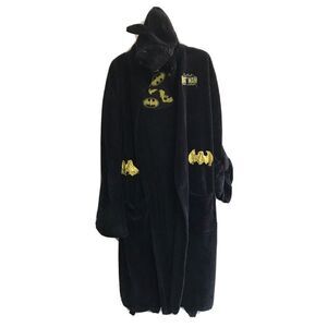 DC Comics Adult One Size Superhero Plush Fleece Mask Hooded Robe Logo Black Tie